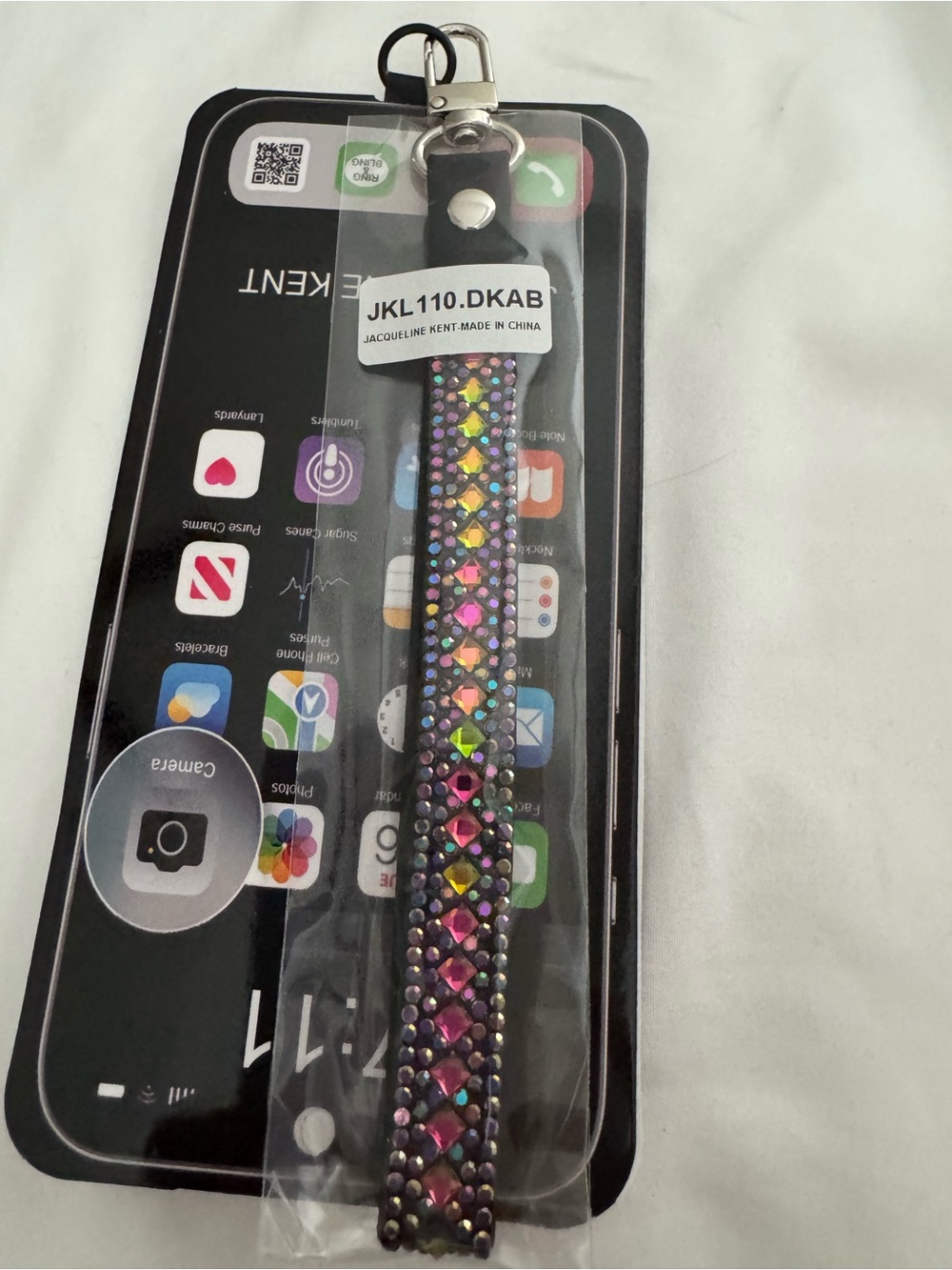 Rhinestone Phone Strap - Black with Multicolor Gems- for tumbler too